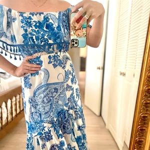 Blue & white Flying tomato off the shoulder dress